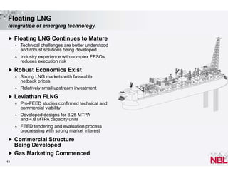Floating LNG
Integration of emerging technology
 Floating LNG Continues to Mature


Technical challenges are better understood
and robust solutions being developed



Industry experience with complex FPSOs
reduces execution risk

 Robust Economics Exist


Strong LNG markets with favorable
netback prices



Relatively small upstream investment

 Leviathan FLNG


Pre-FEED studies confirmed technical and
commercial viability



Developed designs for 3.25 MTPA
and 4.8 MTPA capacity units



FEED tendering and evaluation process
progressing with strong market interest

 Commercial Structure

Being Developed
 Gas Marketing Commenced
13

 