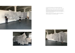 A t t h e e n d o f t h e p r o c e s s , a l l t h e p a r t i c i p a n t s w e r e
i n v i t e d t o t h e o p e n i n g o f t h e e x h i b i t i o n . T h i s w a s a
p e r f e c t o c a s s i o n t o b e a b l e t o r e f l e c t t o g e t h e r a b o u t t h e
p r o j e c t .
T h e c o l l e c t i v e m a p , t o w h i c h e v e r y o n e h a d c o n t r i b u t e d t o
p r o d u c e w a s f l o a t i n g i n t h e r o o m a s a p r e c a r i o u s t r a c e
o f t h e i m a g i n a r y g e o g r a p h y t h a t w e h a d c r e a t e d t o g e t h e r .
M e a n w h i l e , t h e v i d e o s p r o j e c t e d o n t h e w o r l d a d d e d a
s e n s u o u s t e x t u r e t h a t h e l p e d u s c o n n e c t o u r g e o g r a p h y t o
a c t u a l l i v e d e x p e r i a n c e s .
B e i n g a l l t h e b o d y s i n t h e s p a c e , t o g e t h e r w i t h t h e s e
d i f f e r e n t o b j e c t s c o n s t i t u t e d t h e s e e d f o r t h e p o s i b i l i t y
o f t h e e m e r g e n c e o f a c o l l e c t i v e s p a c e .
 