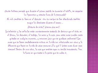 ¿Quién hubiera pensado que durante el primer partido te torcerías el tobillo, te rasgarías
                       los ligamentos y estarías fuera de la temporada?
  No solo perdiste tu fama en el deporte sino tus amigos te han abandonado también
                           porque los desairaste durante el verano .
                            ¿historia de éxito? ¡piensa otra vez!
 La televisión y las películas están constantemente tratando de decirnos que el éxito es
   el dinero, los deportes, el trabajo. los autos y la ropa .pero estas cosas pueden serte
      quitadas en cualquier momento, y entonces ¿con que te quedaras realmente? Las
   cosas que te hacen verdaderamente exitoso en la vida son relacionadas con otros y la
    diferencia que haces en la vida de otras personas ¿Por qué ? ¡estas cosas duran para
    siempre! Dentro de unos años, la ropa que vestiste ayer no tendrá importancia. Pero
                      la forma en que tratas a la gente que te rodea si.
 