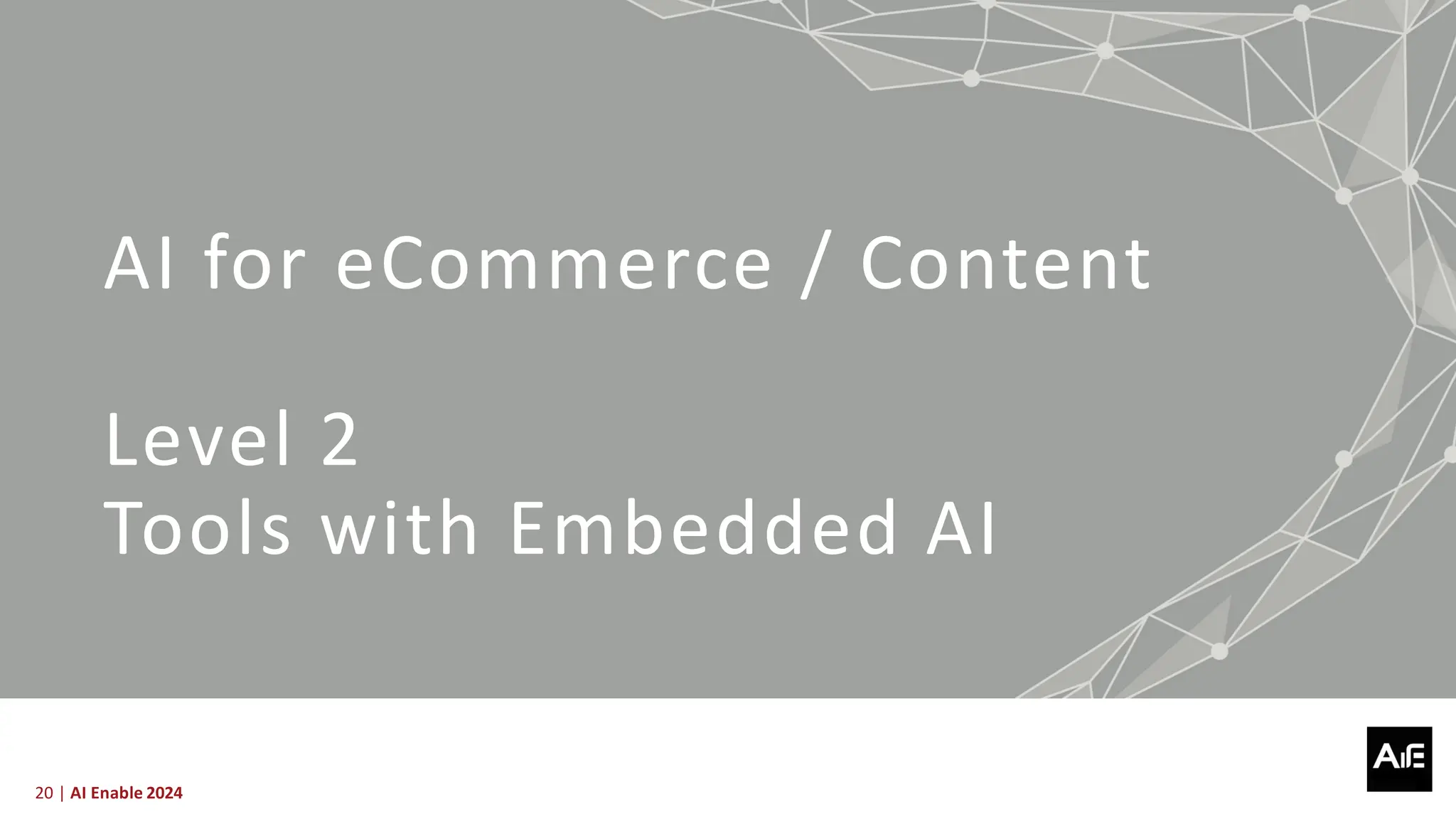 20 | AI Enable 2024
AI for eCommerce / Content
Level 2
Tools with Embedded AI
 