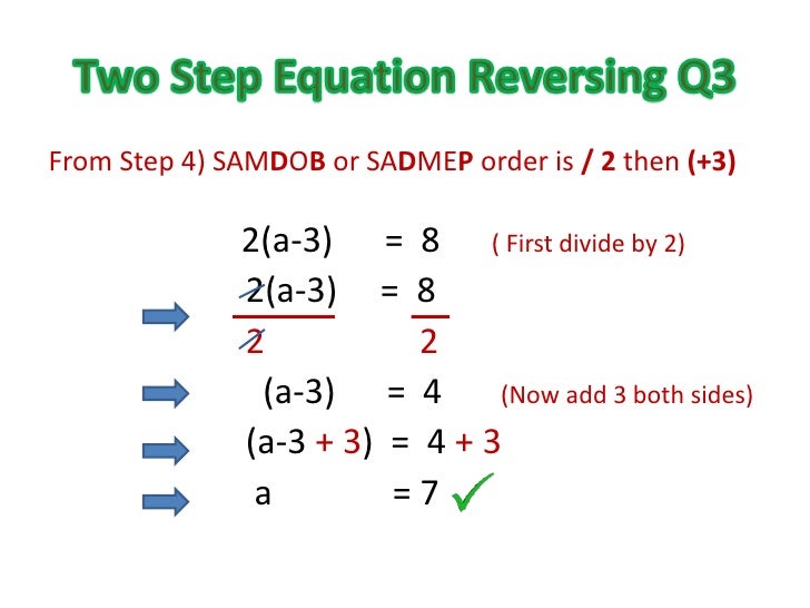 Solving Two Step Equations Using Opposites Solving Two Step Equations Using Opposites