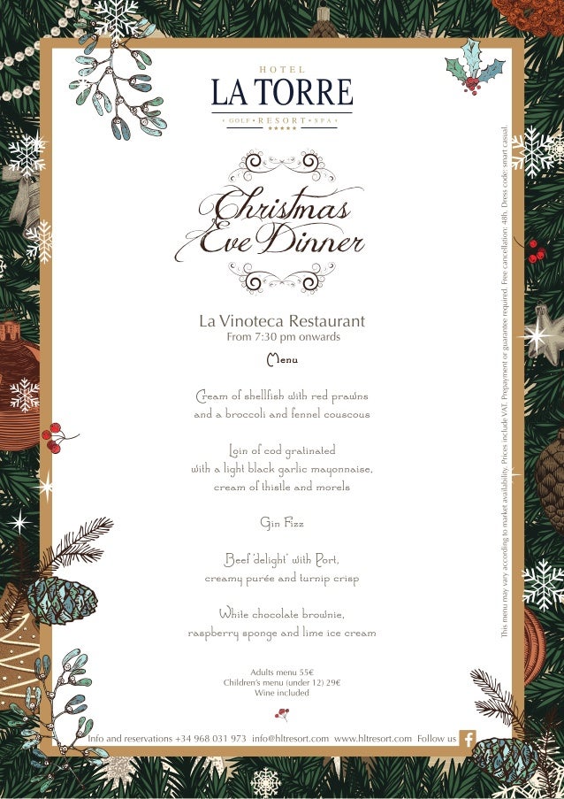 Print Restaurant Christmas Eve Menu 2021 - Christmas Specials 2021