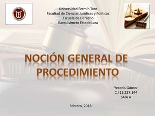 Universidad Fermín Toro
Facultad de Ciencias Jurídicas y Políticas
Escuela de Derecho
Barquisimeto Estado Lara
Yesenis Gómez
C.I 13.227.144
SAIA A
Febrero, 2018
 