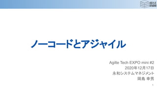 ノーコードとアジャイル
Agilte Tech EXPO mini #2
2020年12月17日
永和システムマネジメント
岡島 幸男
1
 