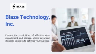 Blaze Technology,
Inc.
Explore the possibilities of effective data
management and storage. Utilize advanced
database solutions to optimise your business.
 