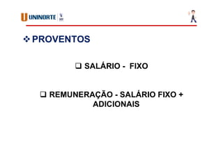 PROVENTOS
 SALÁRIO - FIXO
 REMUNERAÇÃO - SALÁRIO FIXO +
ADICIONAIS
 