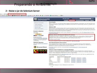 Salto 
Preparando o AmnbaiCeonmtpeutação 
2 – Baixe o jar do Selenium Server 
 