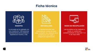 2
Ficha técnica
MUESTRA
La encuesta se ha realizado con
una muestra de 1.000 personas
representativas de la población
espa...