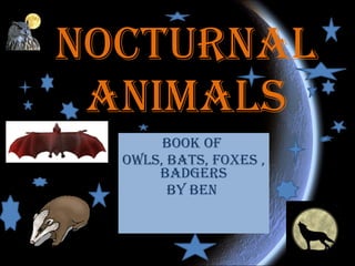 Nocturnal Animals book of  Owls, Bats, Foxes , Badgers By Ben   