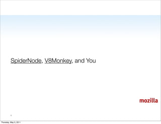 SpiderNode, V8Monkey, and You




                                          mozilla

          1


Thursday, May 5, 2011
 