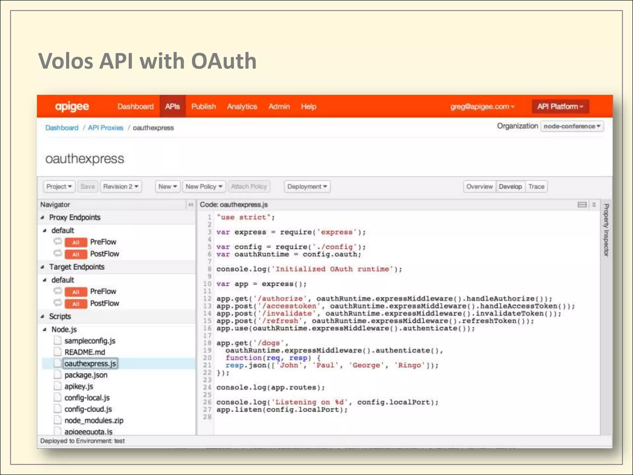 Volos API with OAuth 