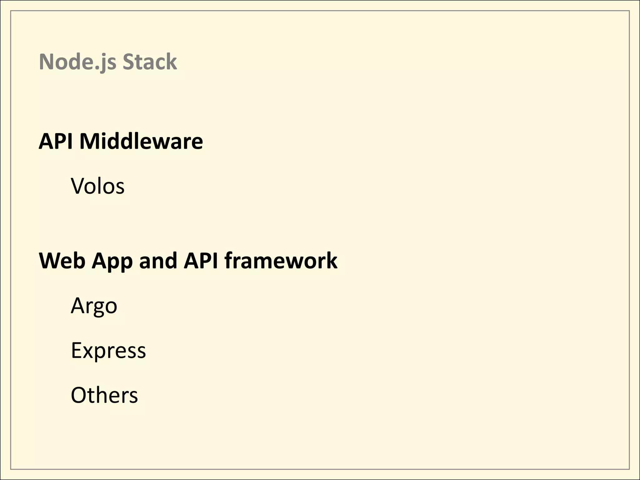 Node.js Stack API Middleware Volos Web App and API framework Argo Express Others 