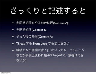 äӛ
?
?
?
?
?

ͬڄIǰ΄I(Context A)
ͬڄI(Context B)
ä΄I(Context A)
Thread Ǥ Event Loop Ǥʤ
@AȤhՓʡ(ȤϤäƤ⡢`
ʤɤgʹʼƤΤǡoҕϤǤ
ʤ)

14228ս

 
