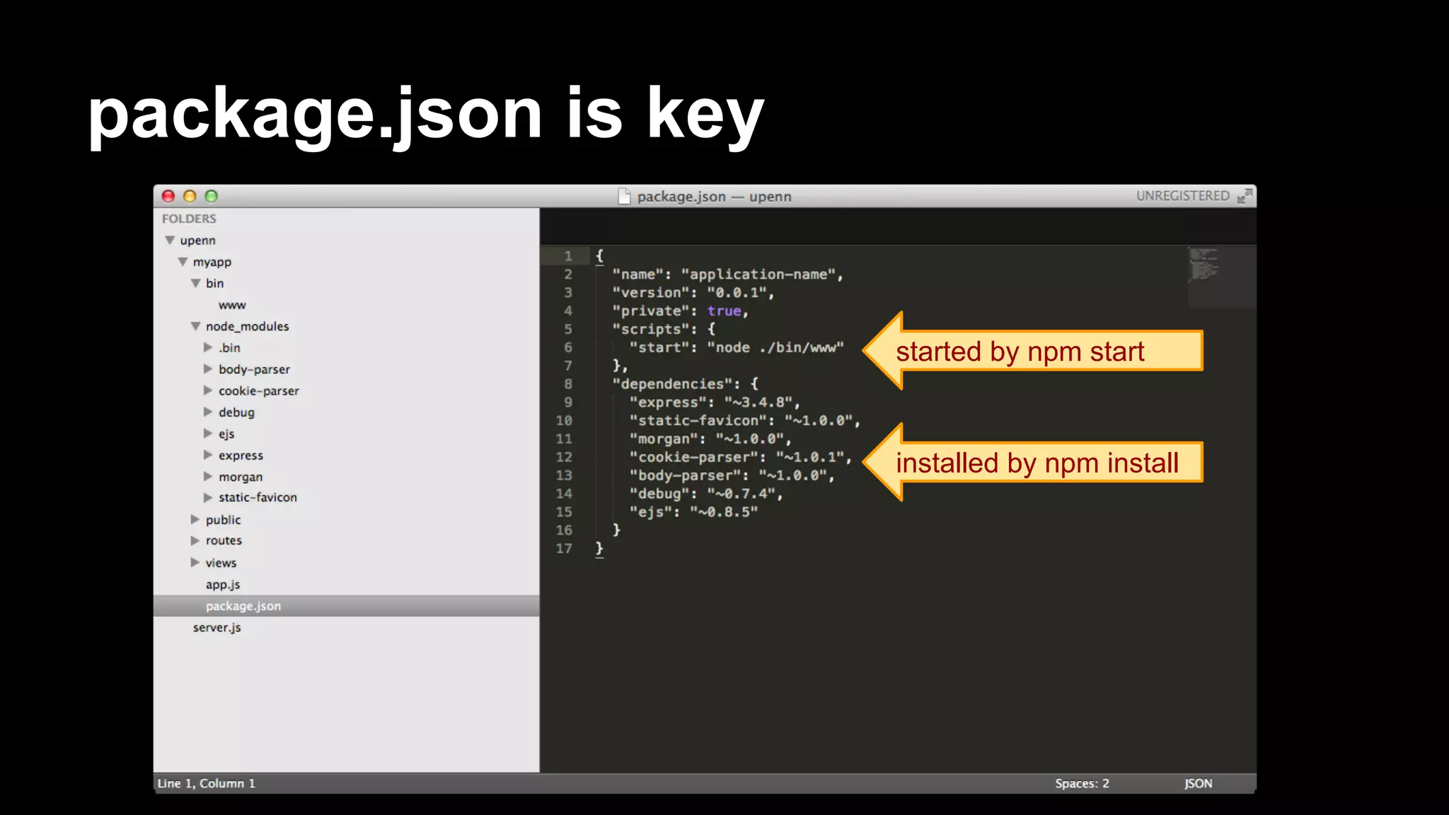 package.json is key
started by npm start
installed by npm install
 