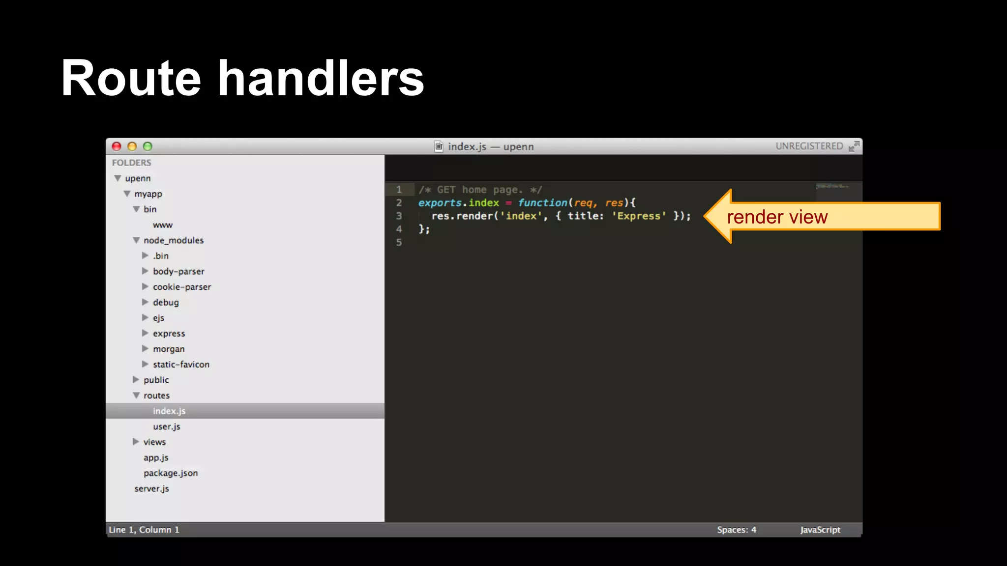 Route handlers
render view
 