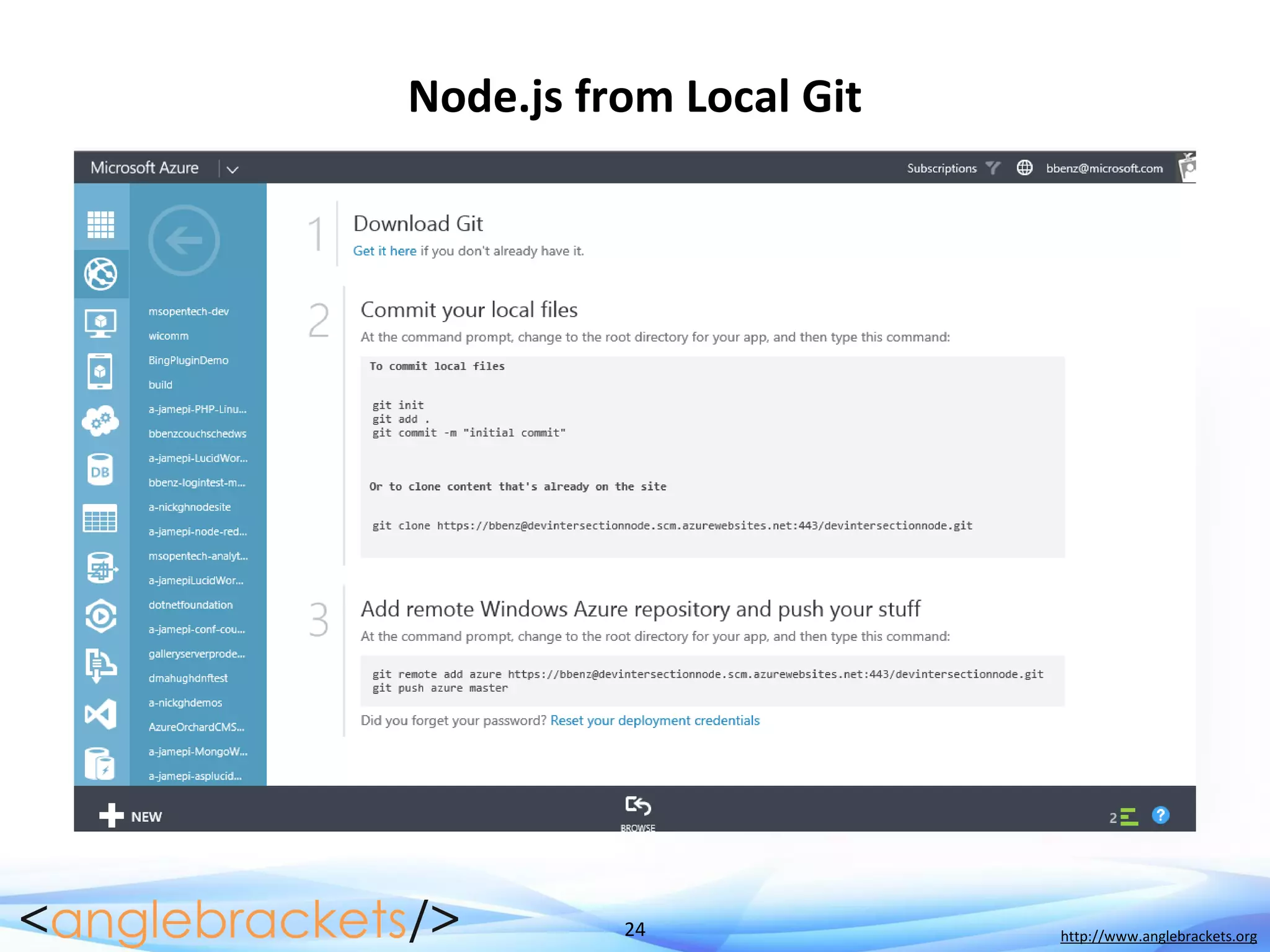 24 http://www.anglebrackets.org
Node.js from Local Git
 
