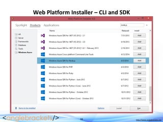 16 http://www.anglebrackets.org
Web Platform Installer – CLI and SDK
 