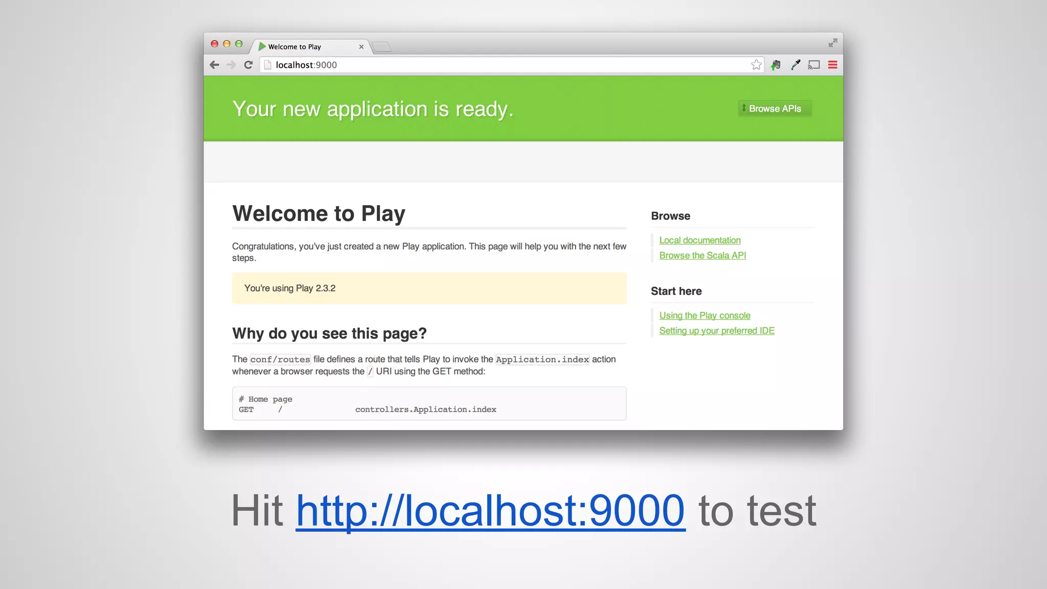 Hit http://localhost:9000 to test 
 