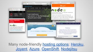 Many node-friendly hosting options: Heroku, 
Joyent, Azure, OpenShift, Nodejitsu 
 