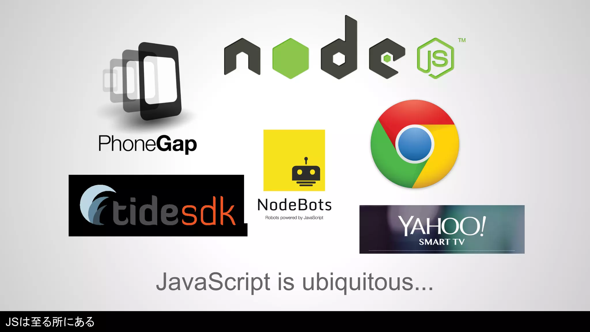 JavaScript is ubiquitous... 
JSは至る所にある 
 