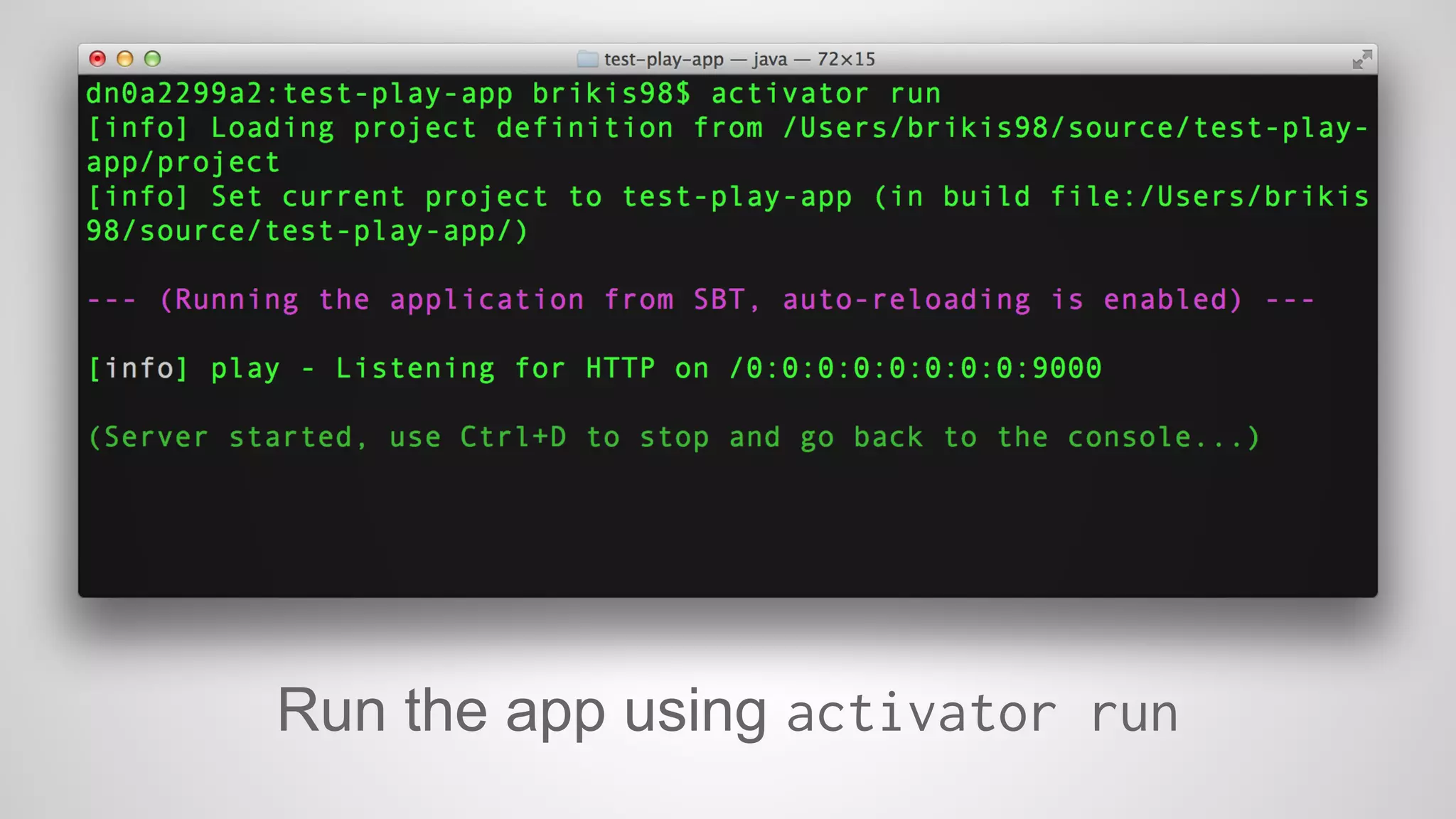 Run the app using activator run 
 