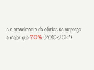 e o crescimento de ofertas de emprego
é maior que 70% (2010-2014)
 