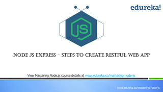 www.edureka.co/mastering-node-js
View Mastering Node.js course details at www.edureka.co/mastering-node-js
Node JS Express - Steps to create Restful Web App
 