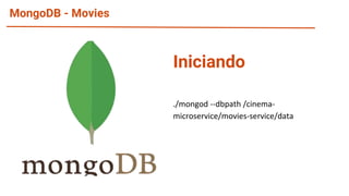 MongoDB - Movies
./mongod --dbpath /cinema-
microservice/movies-service/data
Iniciando
 