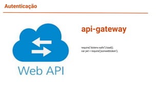 Autenticação
require("dotenv-safe").load();
var jwt = require('jsonwebtoken');
api-gateway
 