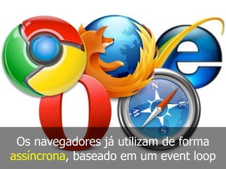 Os navegadores já utilizam de forma
assíncrona, baseado em um event loop
 