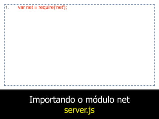 Importando o módulo net
server.js
1. var net = require('net');
 