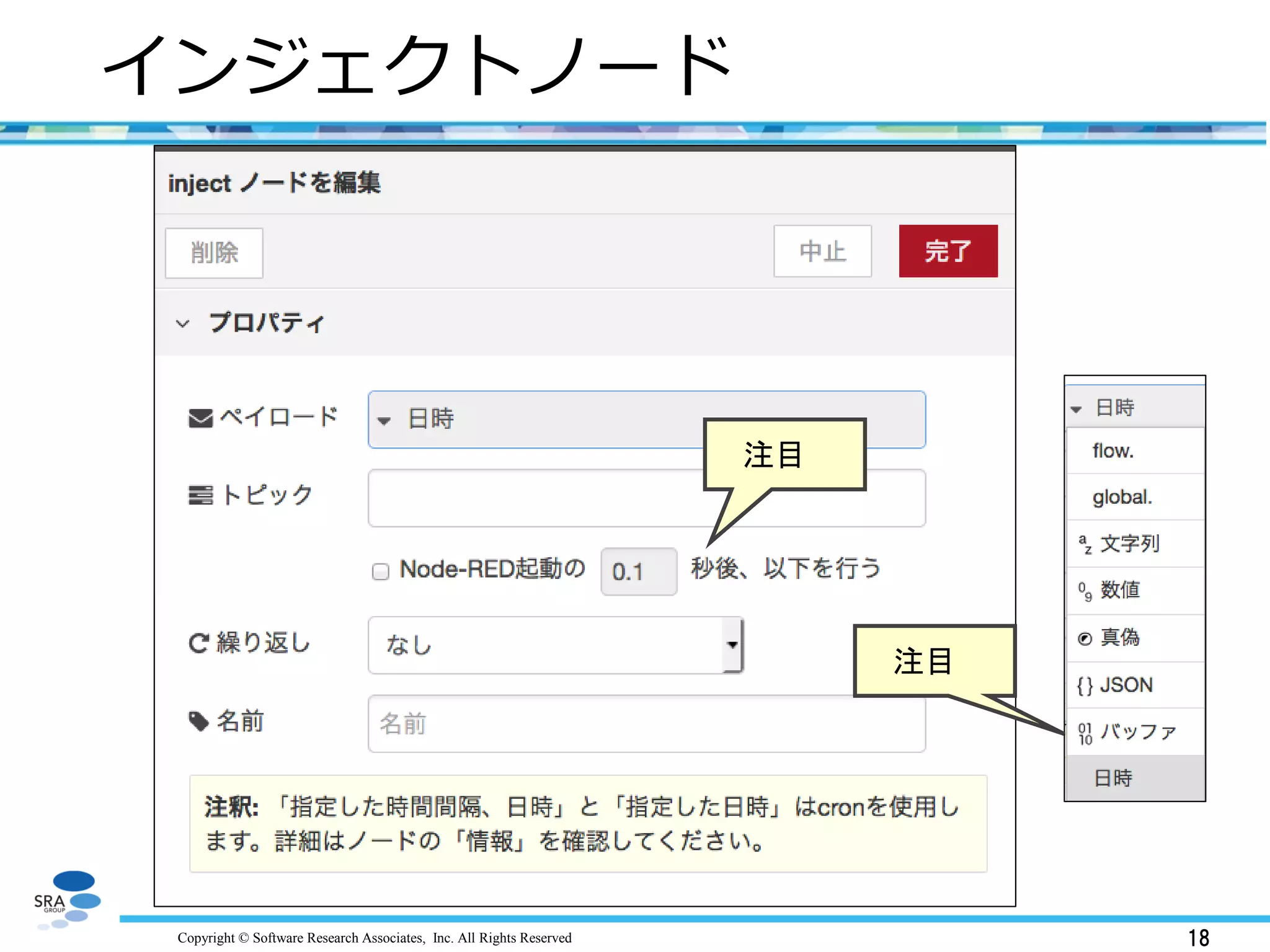 Copyright © Software Research Associates, Inc. All Rights Reserved 18
インジェクトノード
注目
注目
 