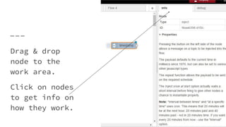 Drag & drop
node to the
work area.
Click on nodes
to get info on
how they work.
 