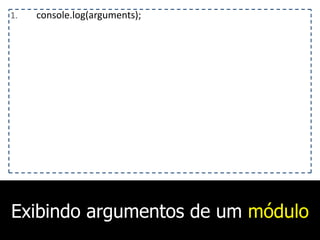 Exibindo argumentos de um módulo
1. console.log(arguments);
 