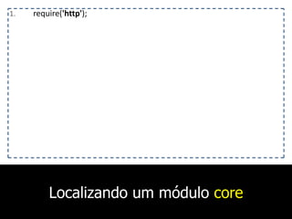 Localizando um módulo core
1. require('http');
 