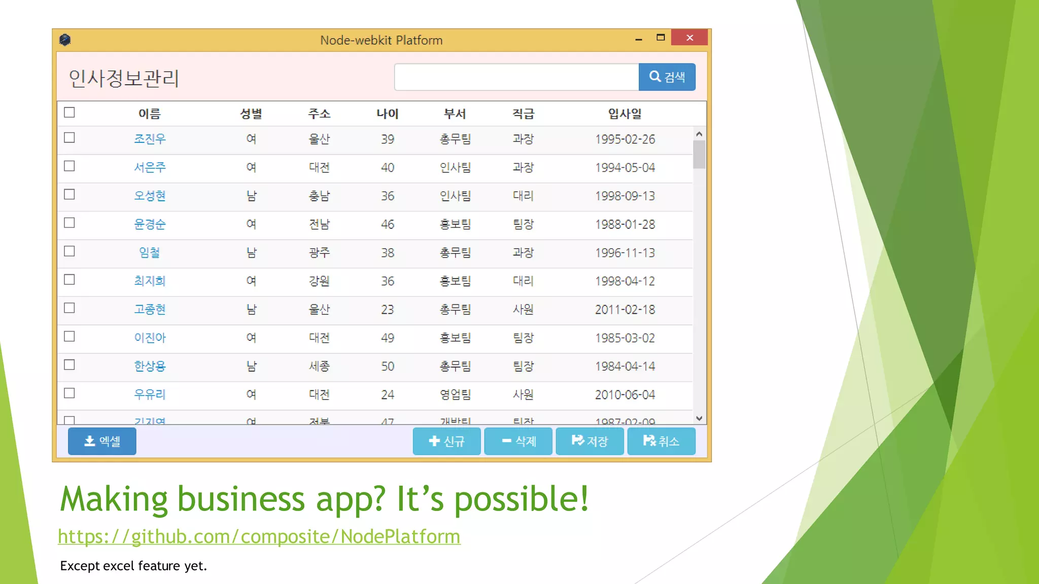 Making business app? It’s possible!
exclude excel feature yet.
https://github.com/composite/NodePlatform
 