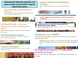 Realització de diferents projectes a les
aules recollits en format bloc. Espai de
reflexió pel mestre.
 