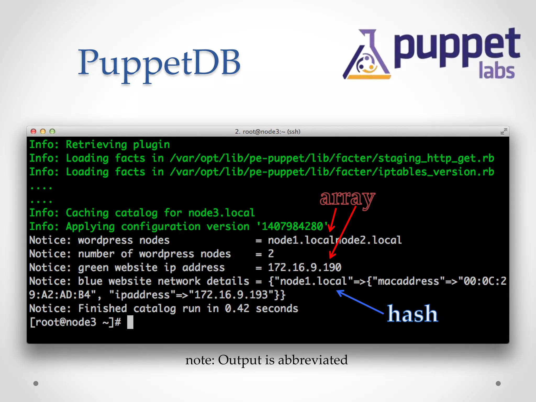 PuppetDB 
note: Output is abbreviated 
 
