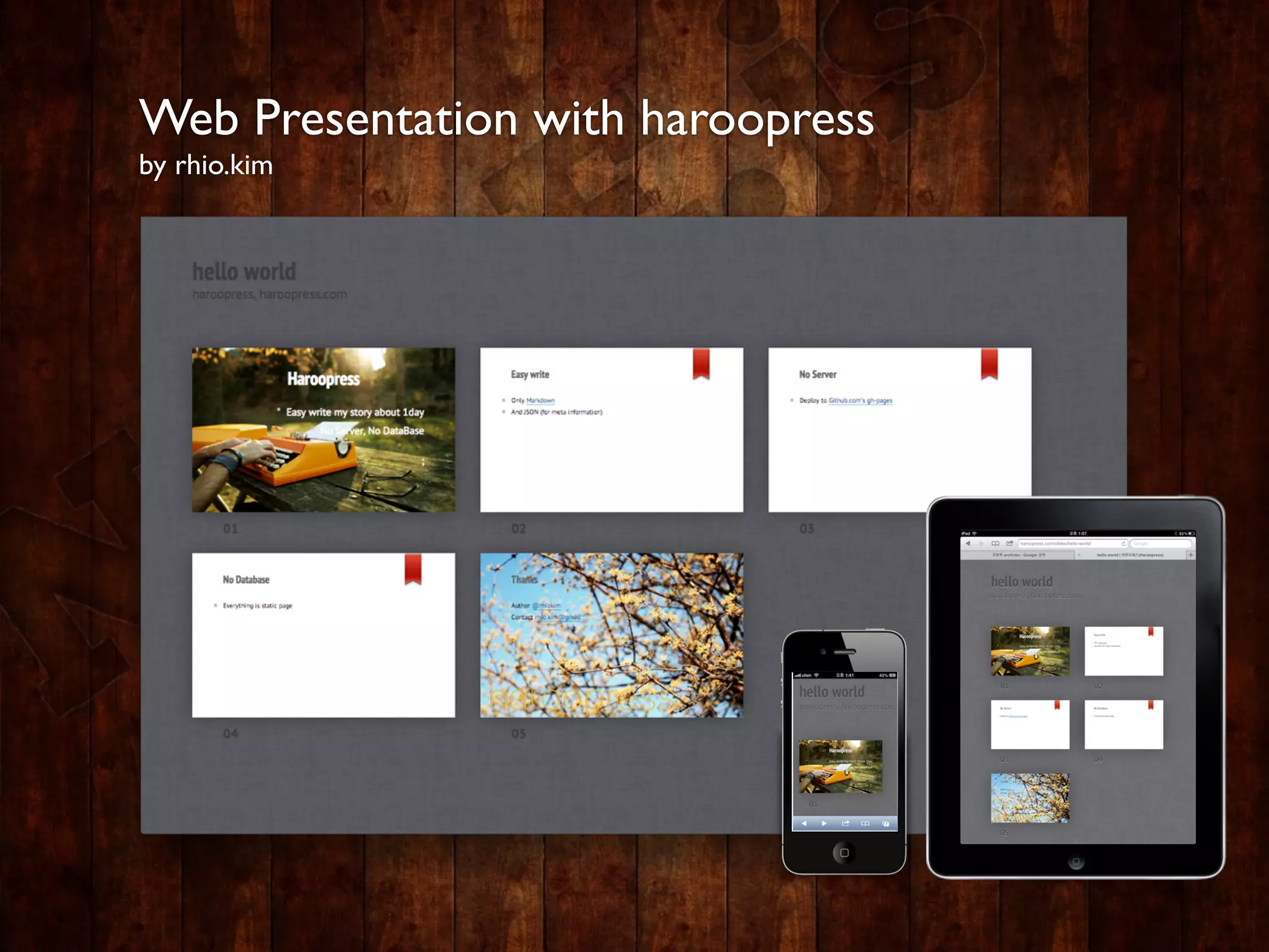 Web Presentation with haroopress
by rhio.kim
 