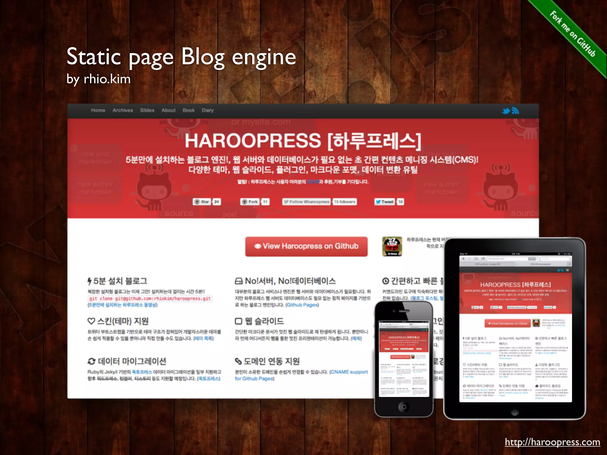 Static page Blog engine
by rhio.kim




                          http://haroopress.com
 