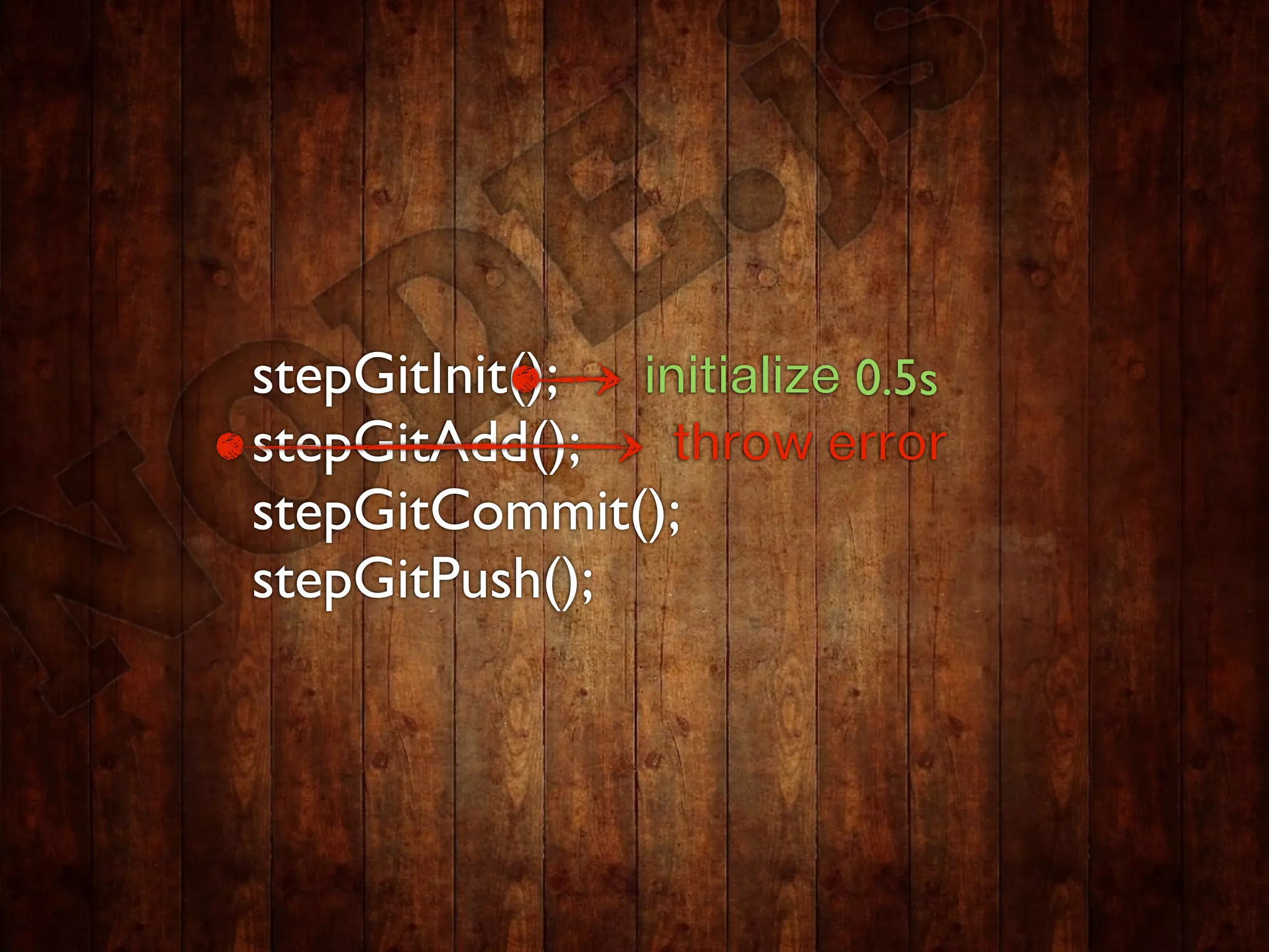 stepGitInit(); initialize 0.5s
stepGitAdd();    throw error
stepGitCommit();
stepGitPush();
 
