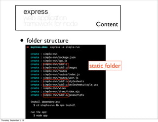 • folder structure
Content
static folder
Thursday, September 5, 13
 
