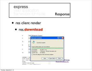 • res client render
• res.download
Response
Thursday, September 5, 13
 
