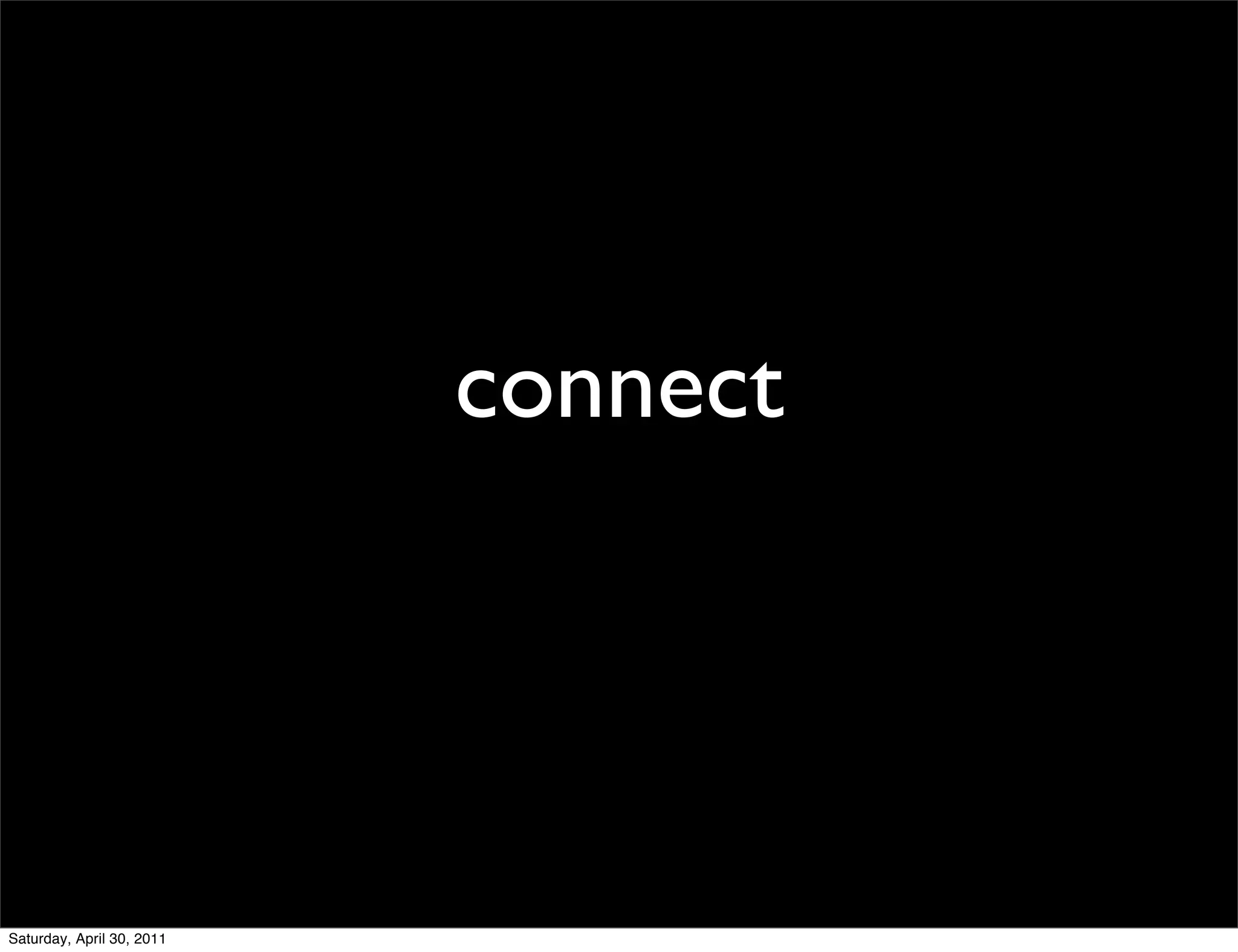 connect




Saturday, April 30, 2011
 