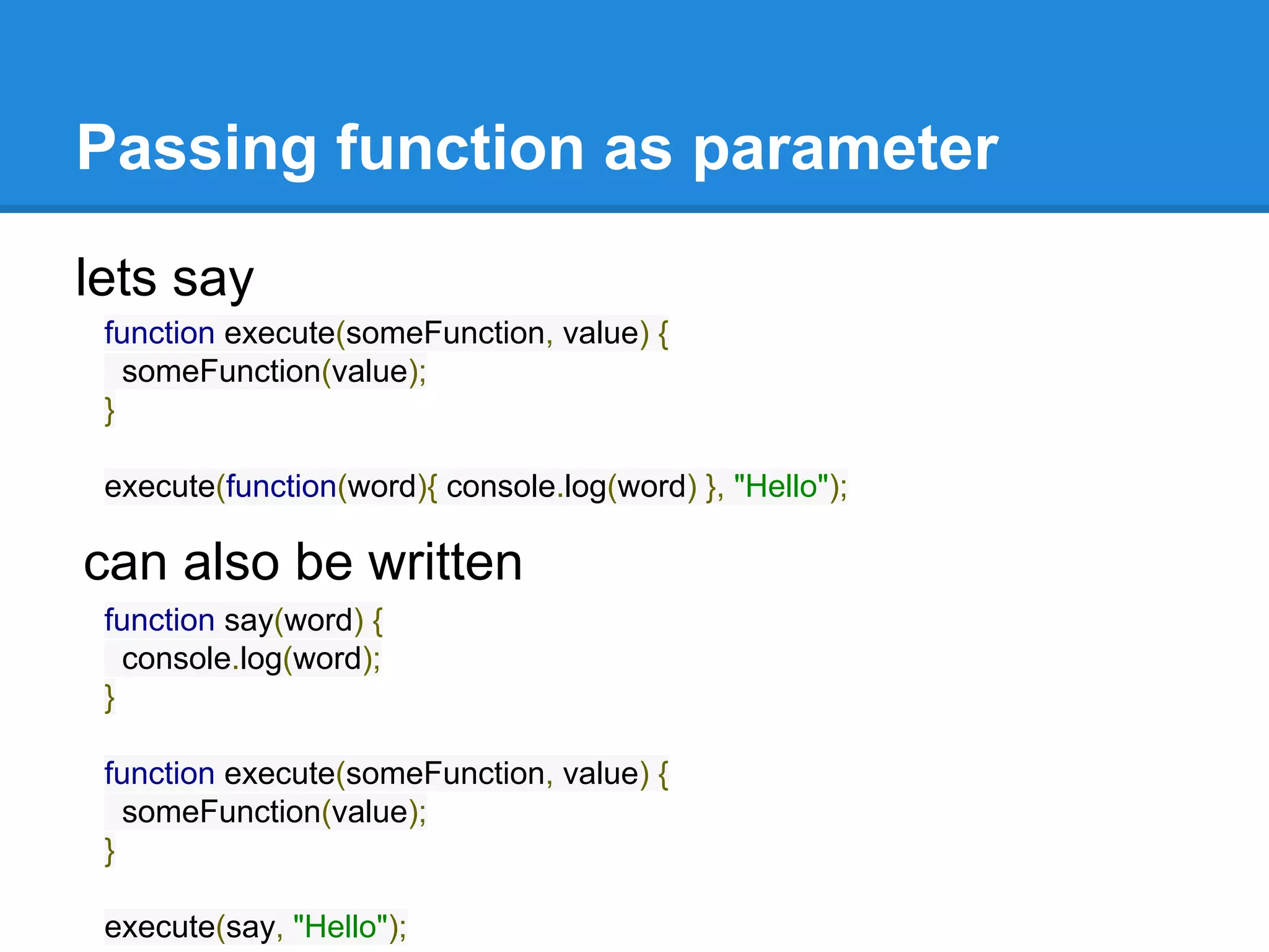 Writing Server-side js with Node
Now, lets see how to write a server in
JavaScript
- creating 'server.js'
var http = require("http");
http.createServer(function(request, response) {
response.writeHead(200, {"Content-Type": "text/plain"});
response.write("Hello World");
response.end();
}).listen(8888);

- executing it:
node server.js

 