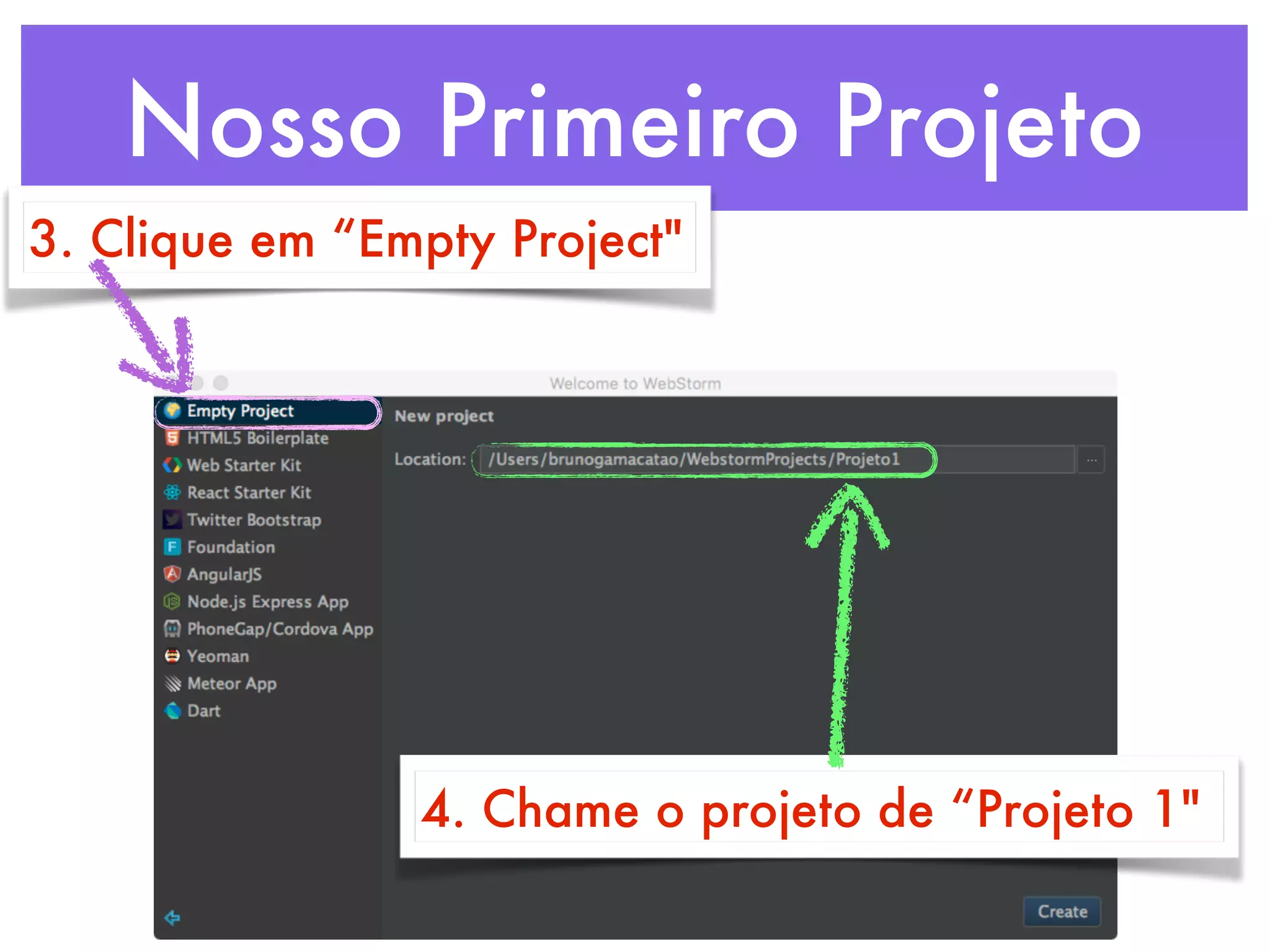 Nosso Primeiro Projeto
3. Clique em “Empty Project"
4. Chame o projeto de “Projeto 1"
 