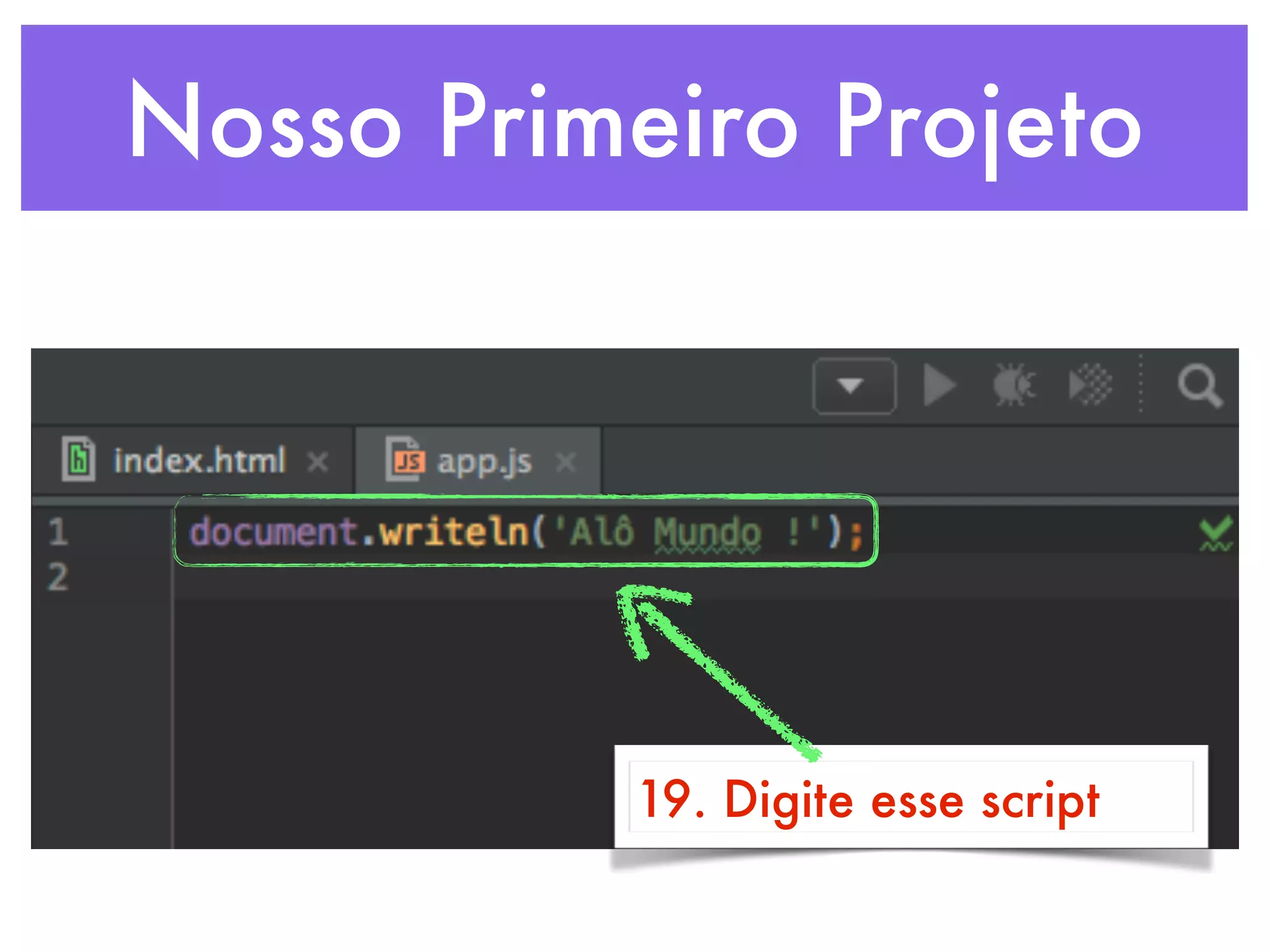 Nosso Primeiro Projeto
19. Digite esse script
 