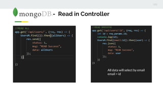 - Read in Controller
All data will select by email
email = id
 
