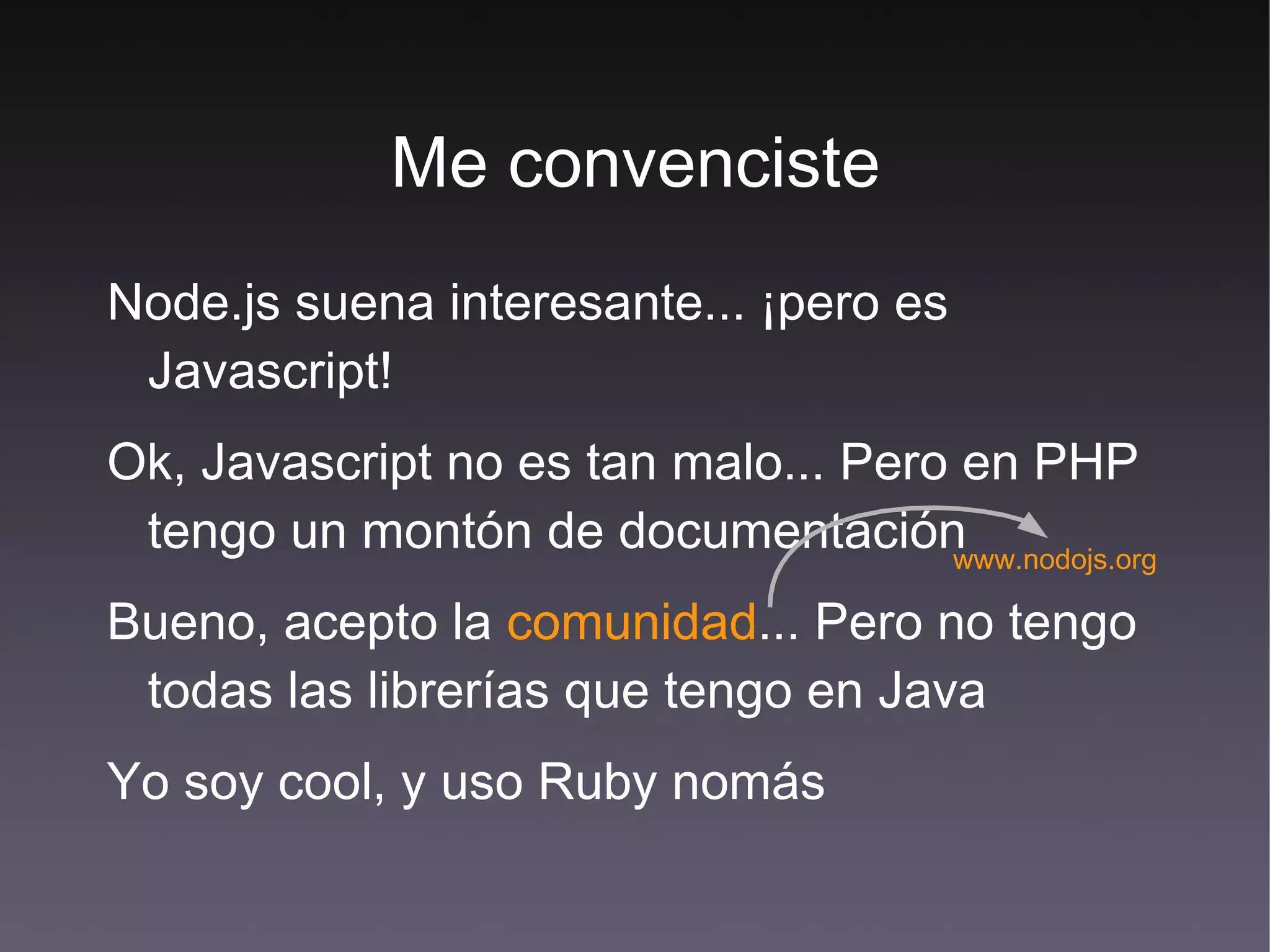 La rapidez no es lo único “ Tiene que haber un balance entre  performance  y  productividad .“ “ Si no fuese así, seguiríamos programando en  Assembler “ Dedicado a los benchmarks de Erlang, Tornado, etc. 