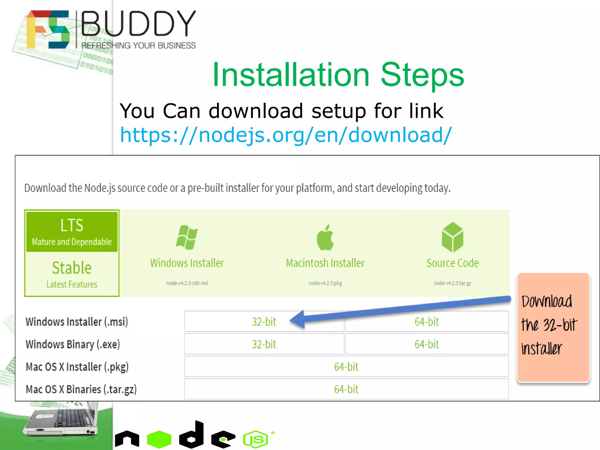 Installation Steps
You Can download setup for link
https://nodejs.org/en/download/
 
